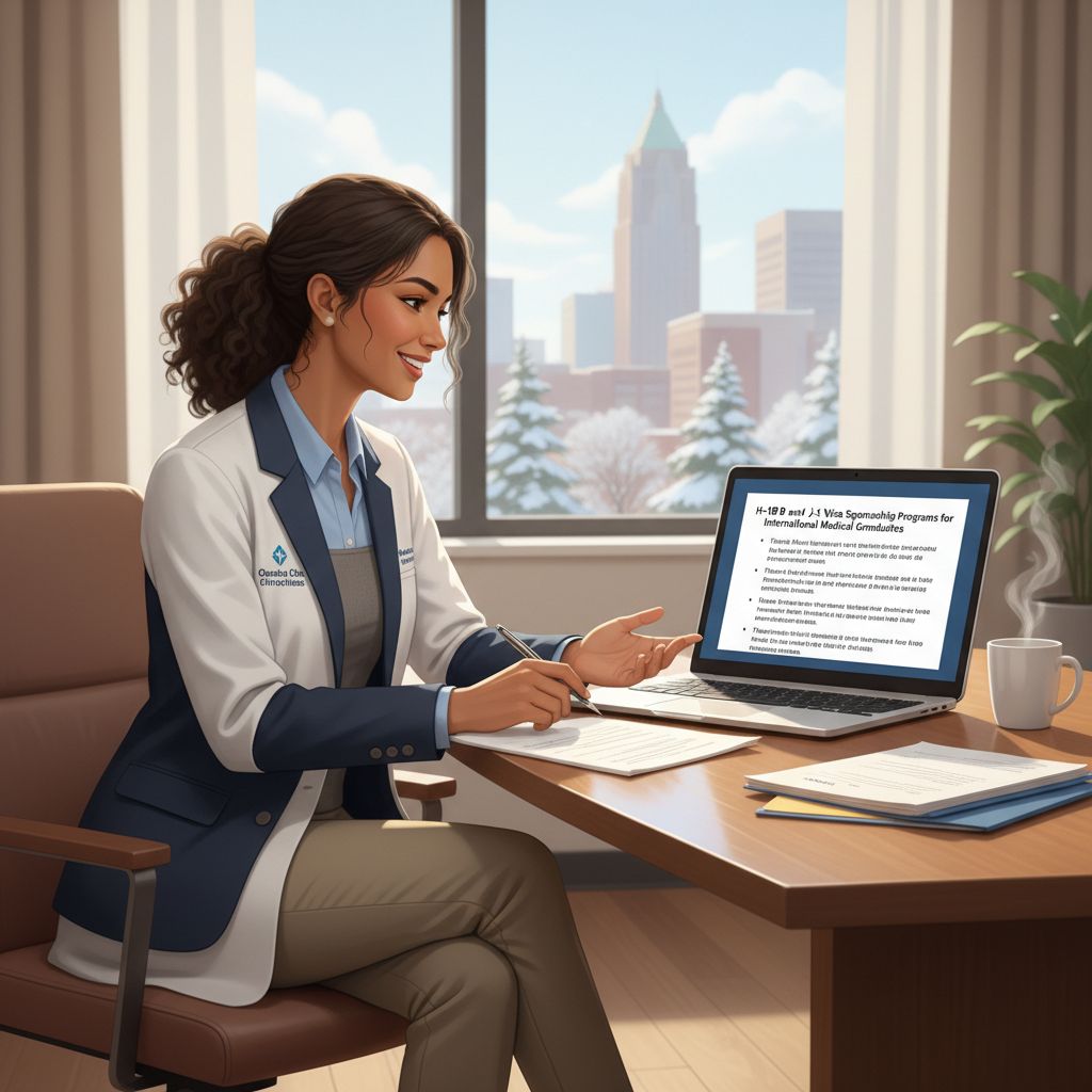 Caribbean IMG discussing visa options with residency coordinator Caribbean IMG discussing visa options with residency coordinator - Caribbean medical school residency for H-1B Sponsorship Pr