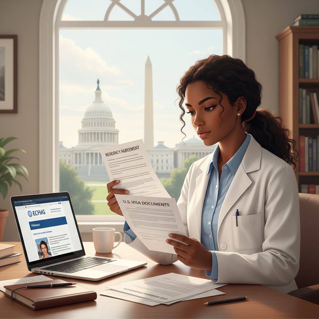 Caribbean IMG reviewing residency offer and visa documents in Washington DC Caribbean IMG reviewing residency offer and visa documents in Washington DC - Caribbean medical school residency for Visa Nav