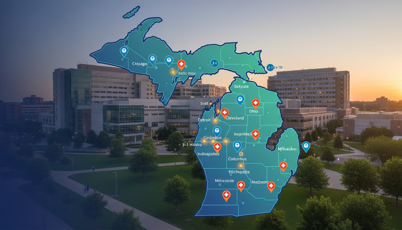 Map of Great Lakes region highlighting IMG-friendly residency programs Map of Great Lakes region highlighting IMG-friendly residency programs - Caribbean medical school residency for Visa Navigati