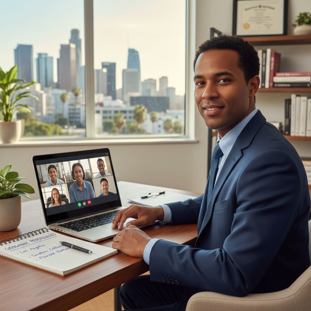 Residency applicant during virtual interview discussing geographic preferences Residency applicant during virtual interview discussing geographic preferences - Caribbean medical school residency for Geogr