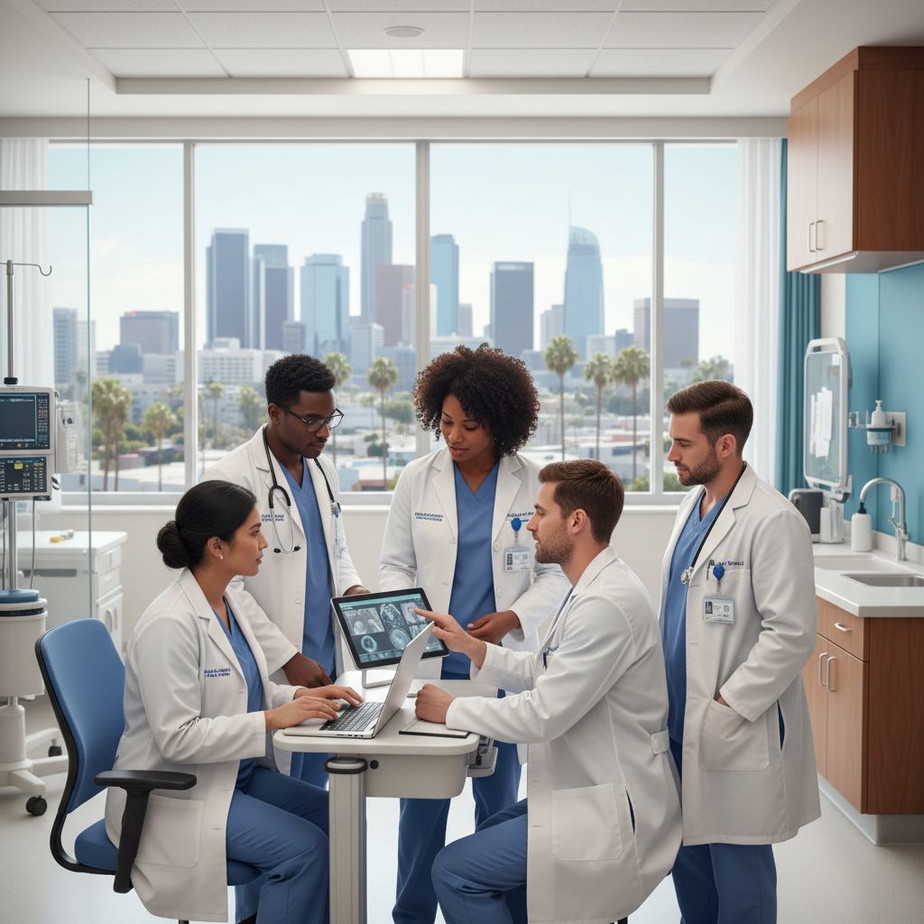 International residents working together in a Los Angeles teaching hospital International residents working together in a Los Angeles teaching hospital - Caribbean medical school residency for H-1B Spo