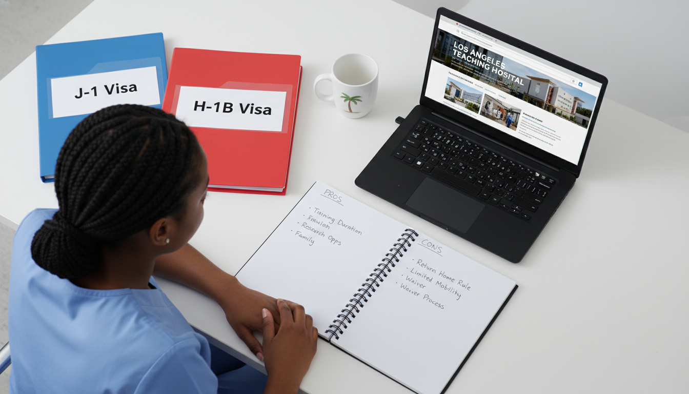 Comparing J-1 and H-1B visa options for international medical graduates - Caribbean medical school residency for Visa Navigat