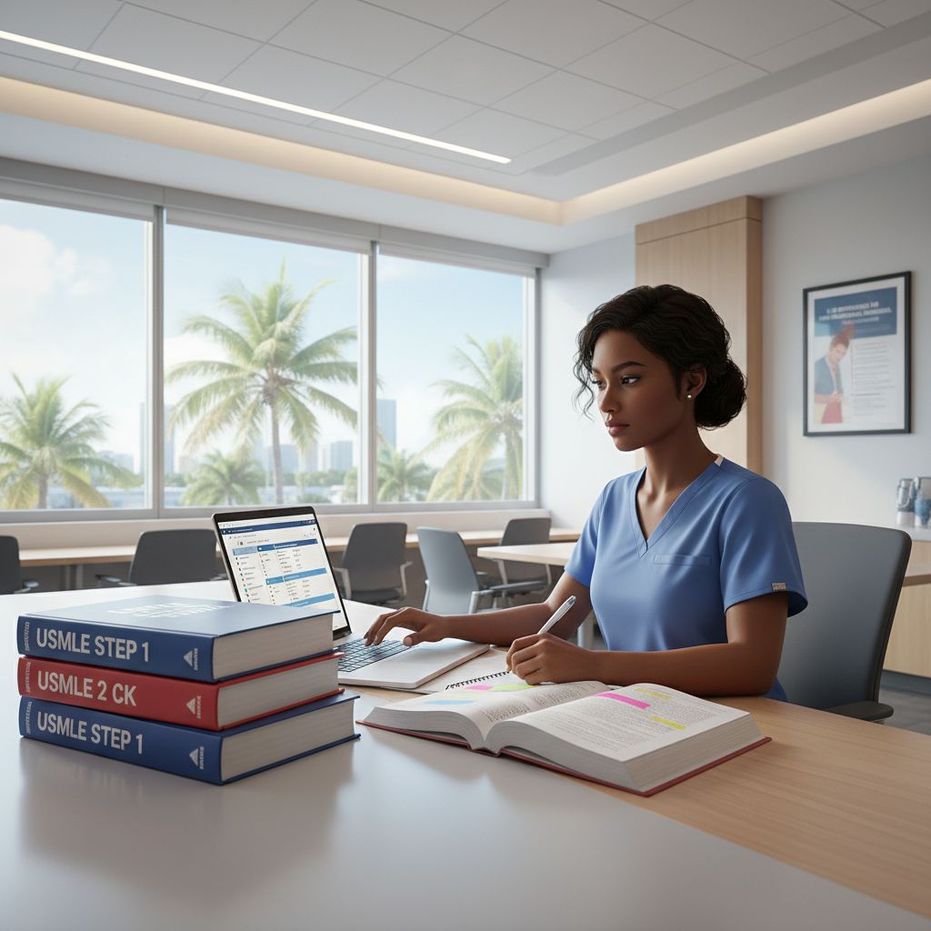 Caribbean IMG studying USMLE materials in Miami Caribbean IMG studying USMLE materials in Miami - Caribbean medical school residency for H-1B Sponsorship Programs for Caribb