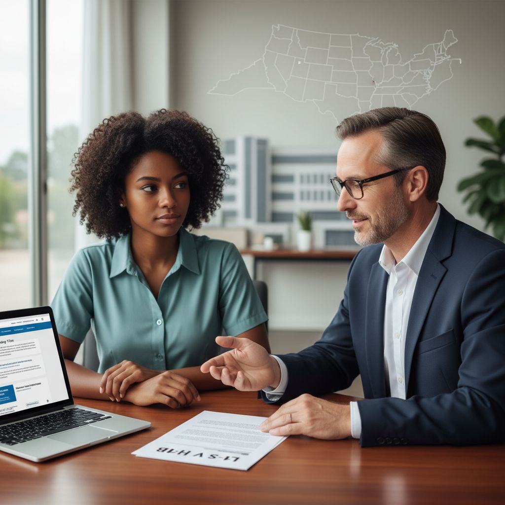 International medical graduate reviewing J-1 and H-1B residency visa options with advisor International medical graduate reviewing J-1 and H-1B residency visa options with advisor - Caribbean medical school residenc