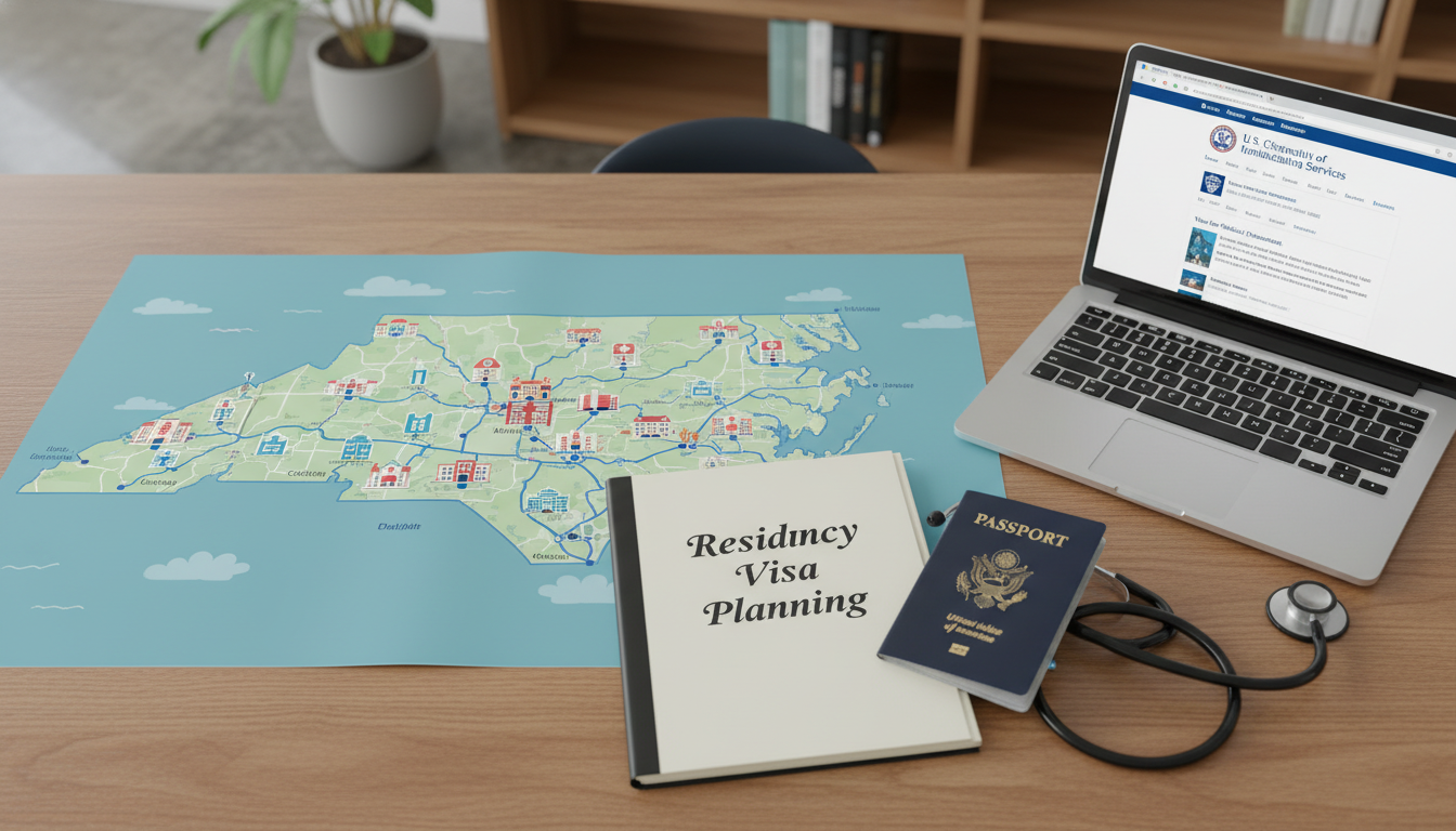 Map of Research Triangle NC with hospitals and visa planning notebook Map of Research Triangle NC with hospitals and visa planning notebook - Caribbean medical school residency for Visa Navigatio