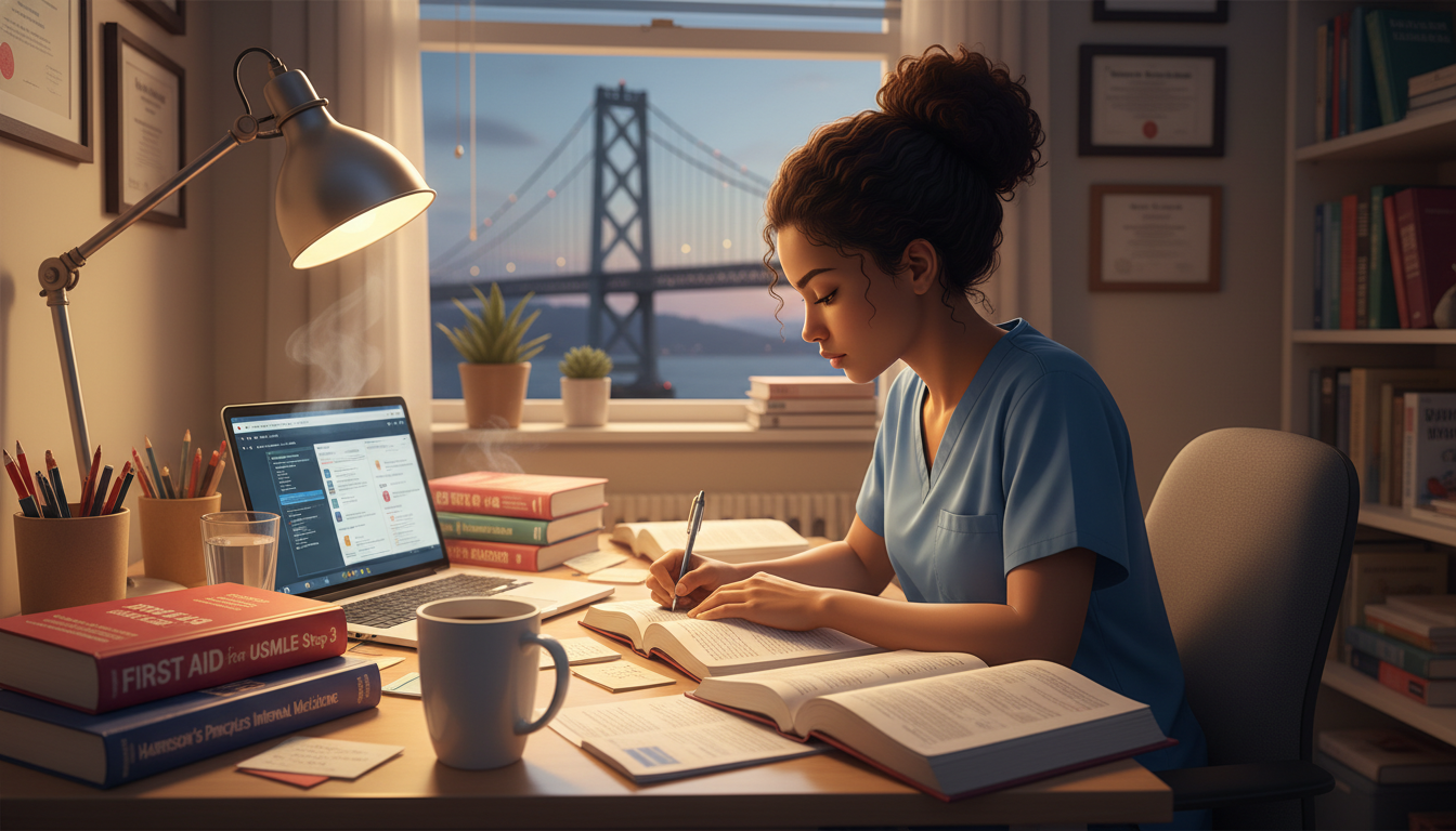 Caribbean IMG physician studying USMLE Step 3 for H-1B residency eligibility Caribbean IMG physician studying USMLE Step 3 for H-1B residency eligibility - Caribbean medical school residency for H-1B Sp