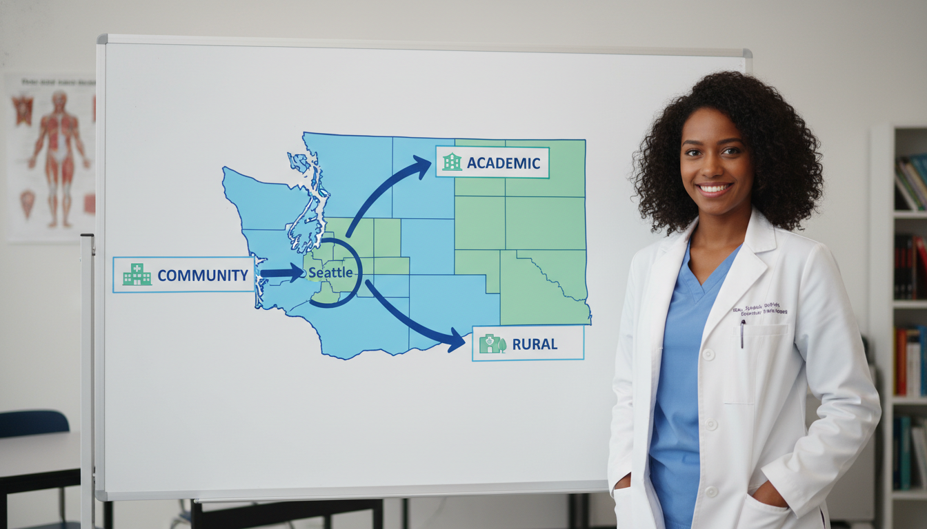 Map and planning board showing Washington state residency pathways for Caribbean IMGs - Caribbean medical school residency fo