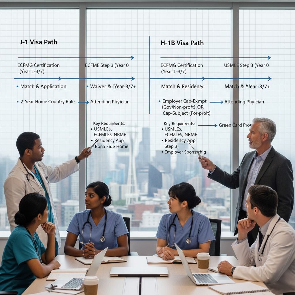 J-1 vs H-1B comparison for international medical graduates - Caribbean medical school residency for Visa Navigation for Resid