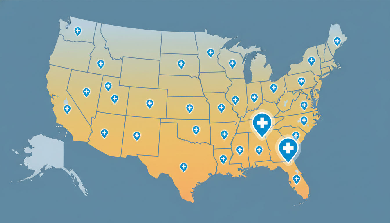 Map of Sun Belt residency regions with Caribbean IMG focus Map of Sun Belt residency regions with Caribbean IMG focus - Caribbean medical school residency for Geographic Flexibility fo
