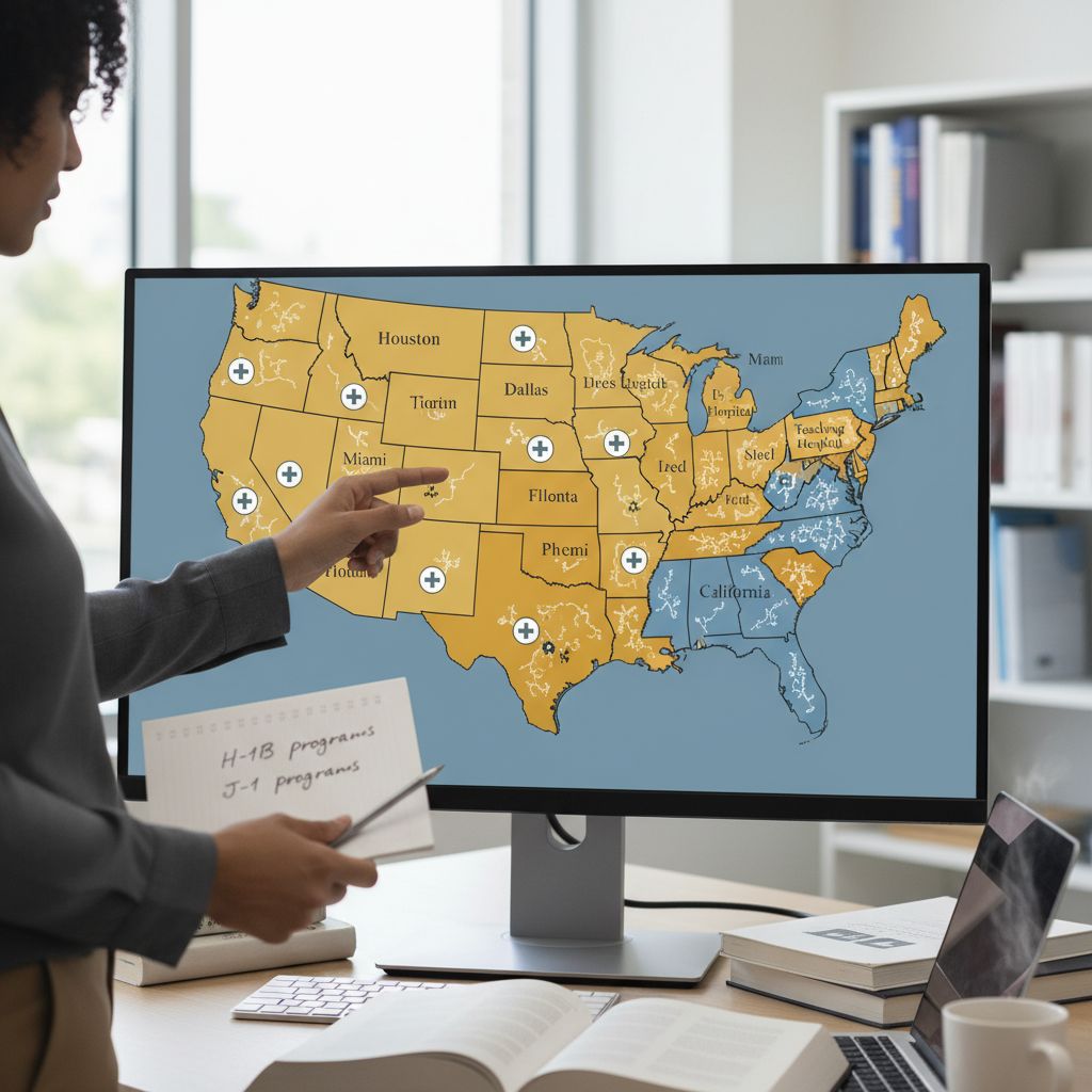 Map of U.S. Sun Belt showing teaching hospitals and residency programs Map of U.S. Sun Belt showing teaching hospitals and residency programs - Caribbean medical school residency for H-1B Sponsors
