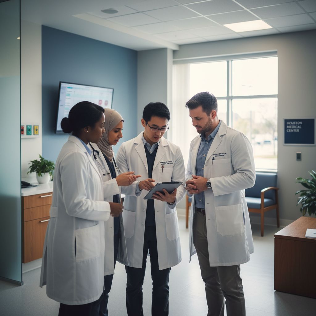 Resident physicians in Texas hospital discussing a care plan - Caribbean medical school residency for Low Step Score Strategi