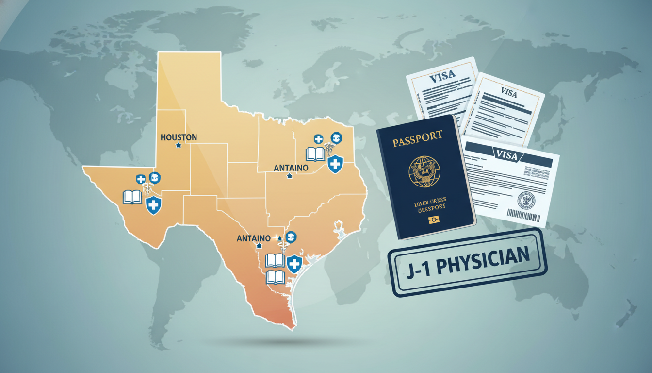 Texas Triangle residency map with Houston, Dallas, San Antonio and visa symbols Texas Triangle residency map with Houston, Dallas, San Antonio and visa symbols - Caribbean medical school residency for Visa