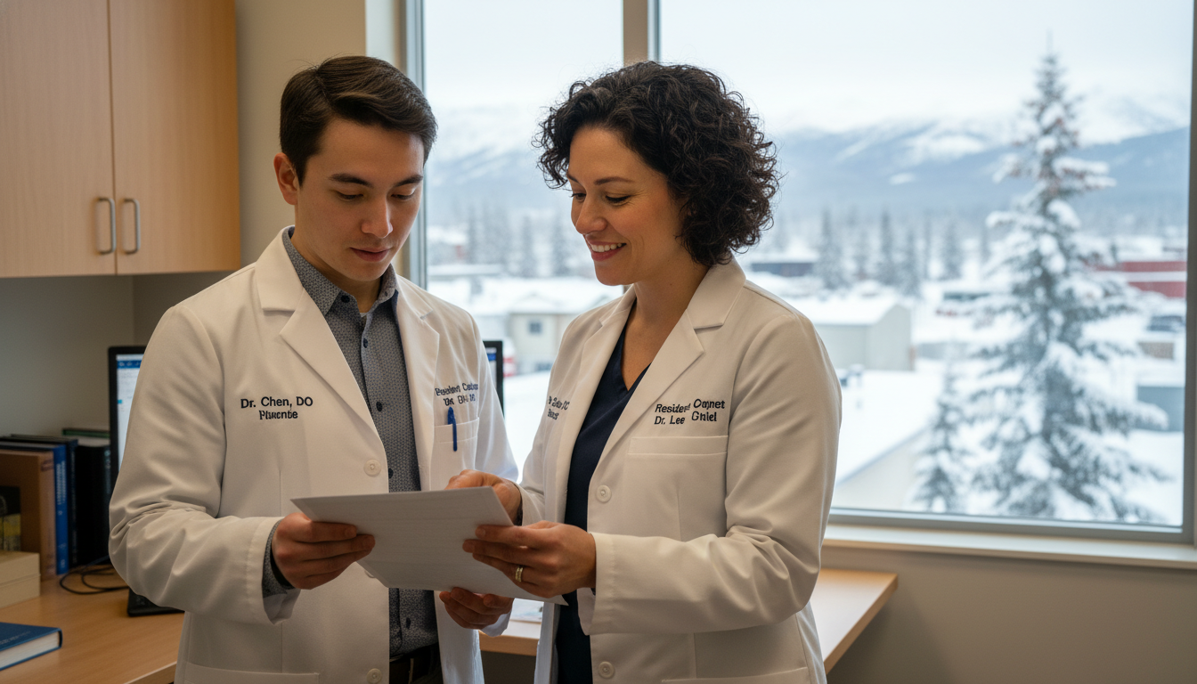 Osteopathic doctor consulting with resident in a community hospital in Alaska - DO graduate residency for Low Step Score Stra