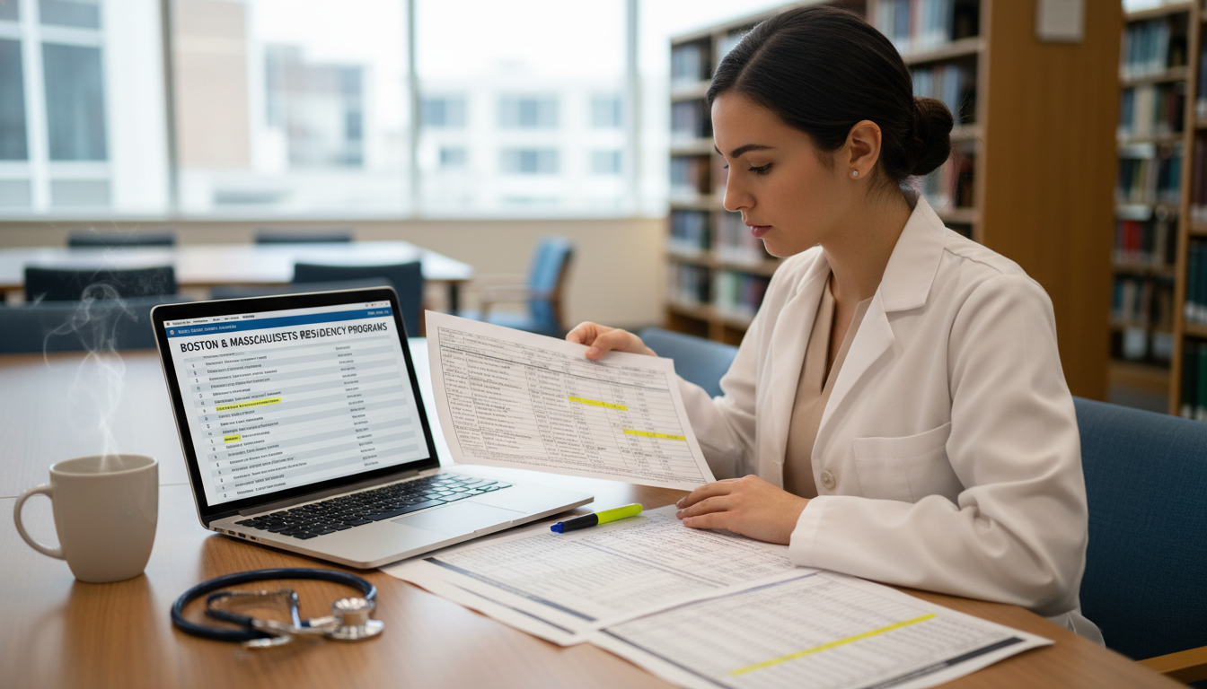 DO student reviewing residency program list for Boston and Massachusetts - DO graduate residency for Low Step Score Strategie