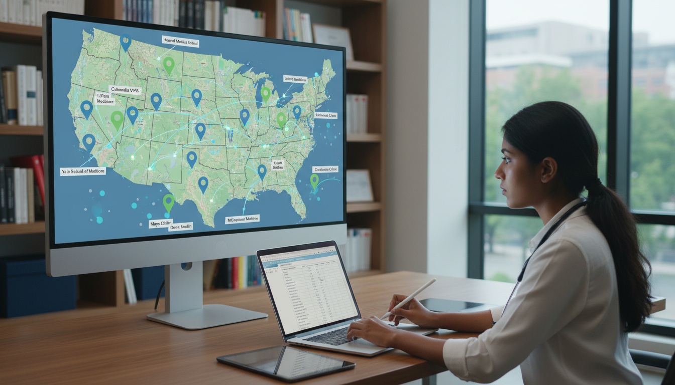 Map of the United States showing Ivy League and top-tier residency program locations Map of the United States showing Ivy League and top-tier residency program locations - DO graduate residency for Geographic F