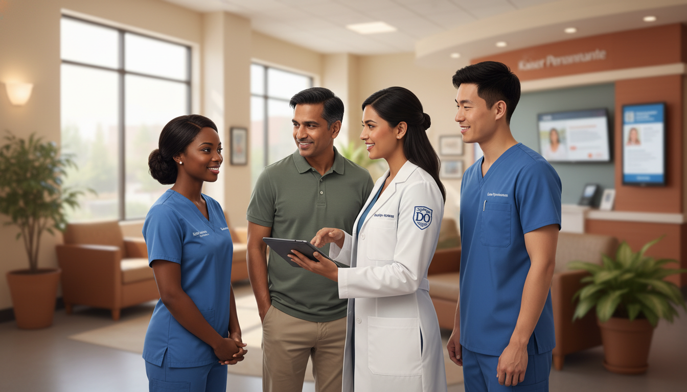 DO resident engaging with patients in Kaiser outpatient clinic - DO graduate residency for Low Step Score Strategies for DO G