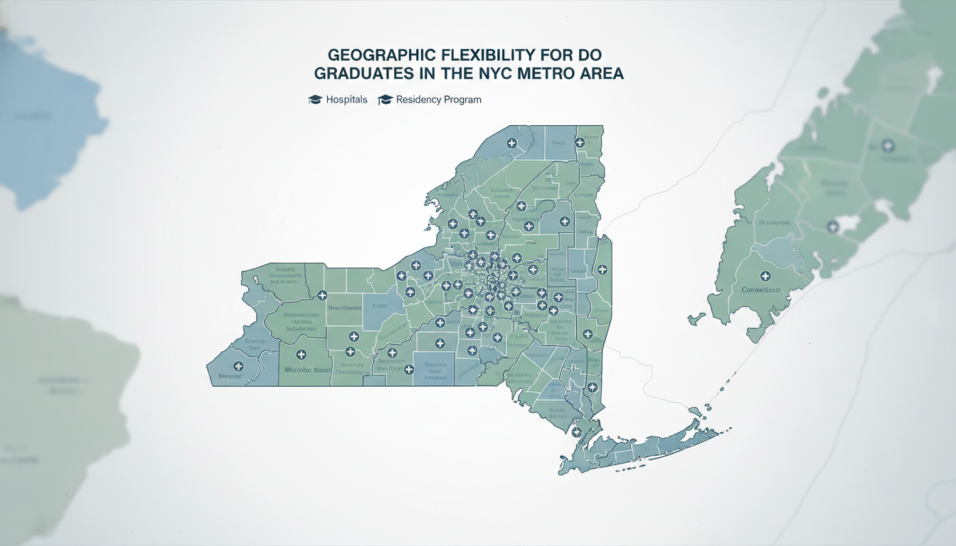 Map of NYC and surrounding residency regions for DO applicants Map of NYC and surrounding residency regions for DO applicants - DO graduate residency for Geographic Flexibility for DO Grad