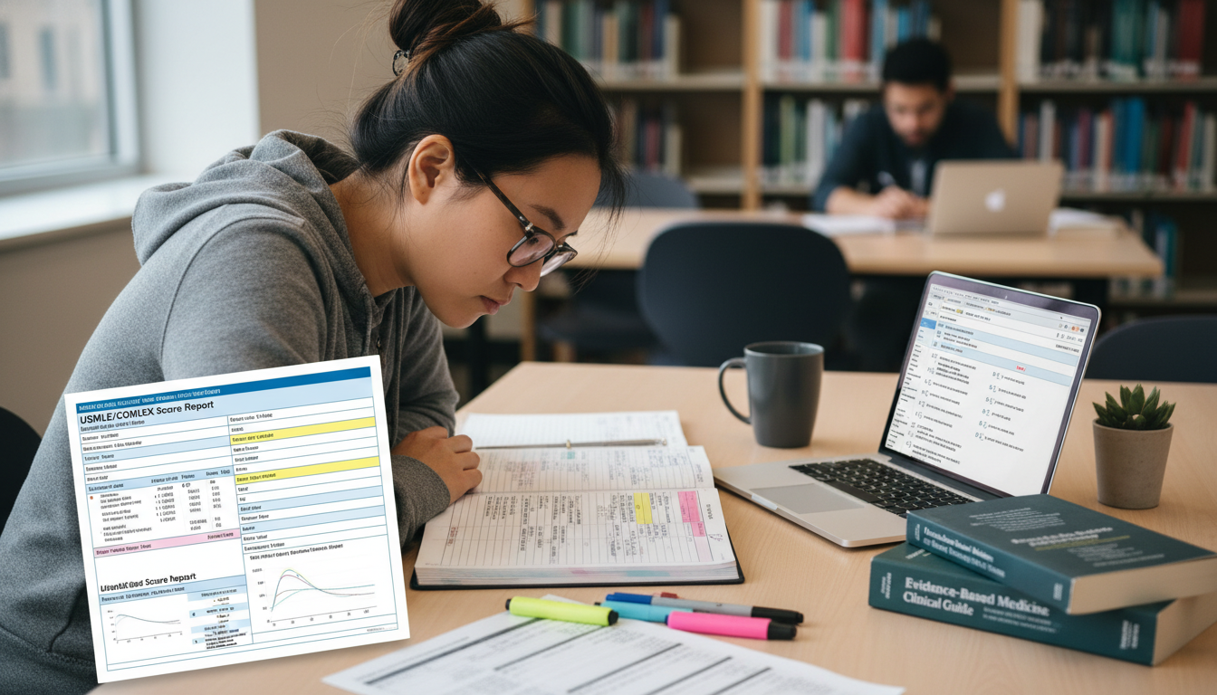 DO student reviewing score report and study plan - DO graduate residency for Low Step Score Strategies for DO Graduate in Pac