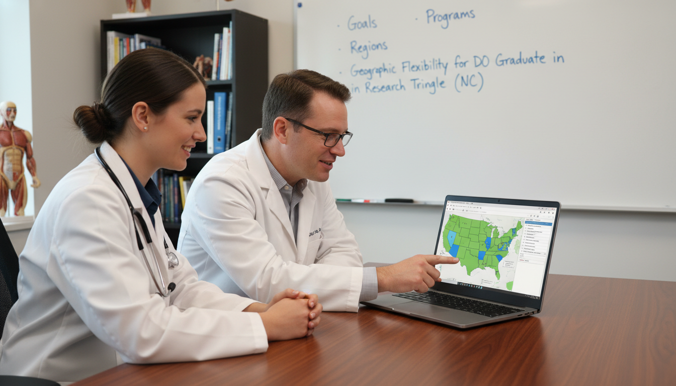 DO applicant discussing residency geographic preferences with advisor DO applicant discussing residency geographic preferences with advisor - DO graduate residency for Geographic Flexibility for