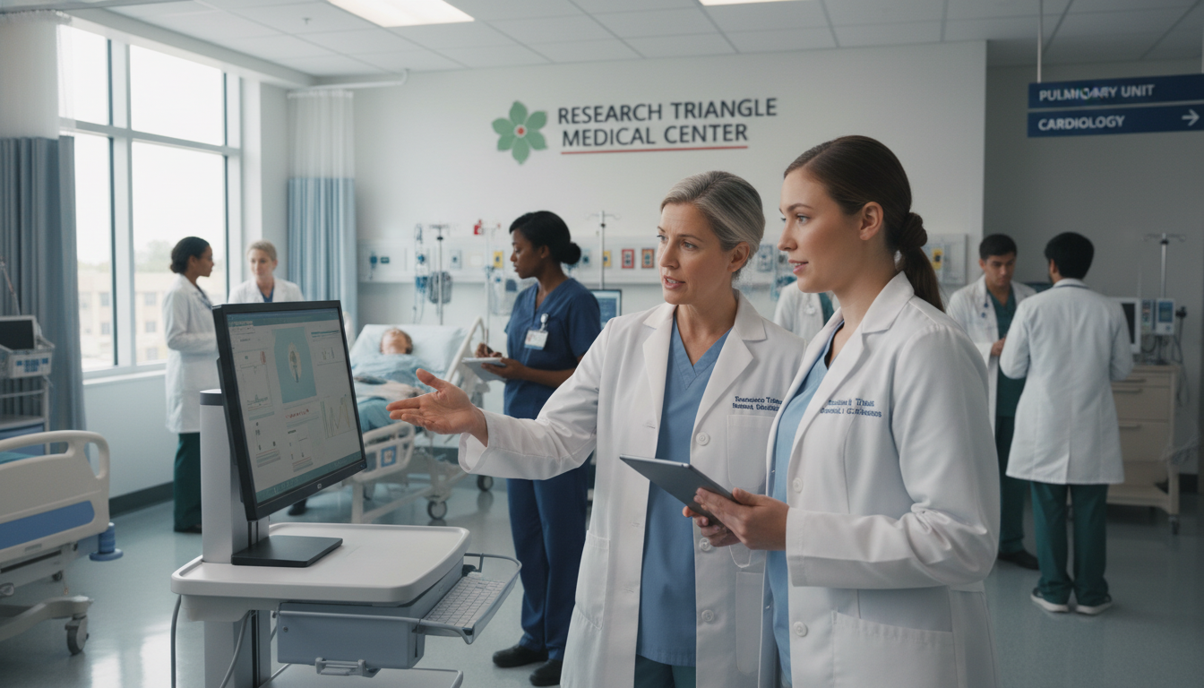 Medical resident and attending discussing patient care in a North Carolina teaching hospital - DO graduate residency for Low