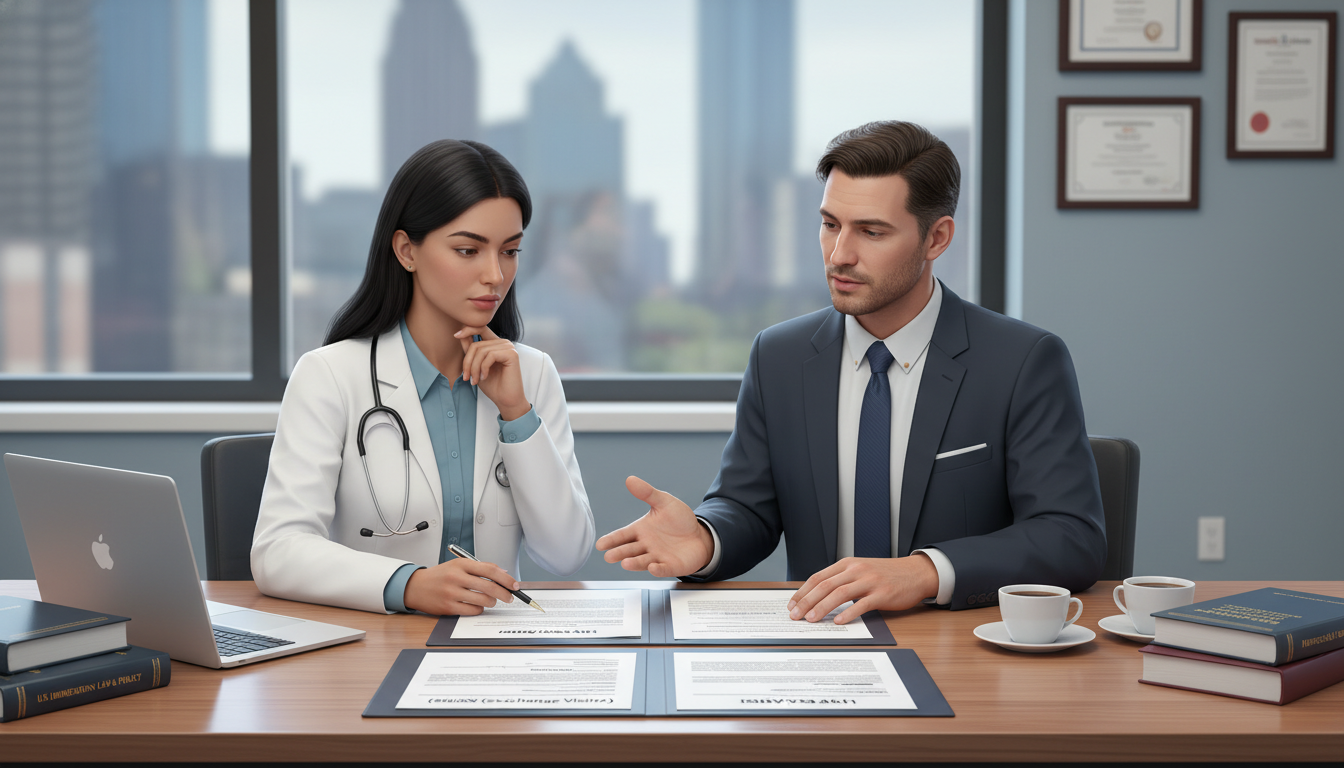 Attorney advising an international medical graduate on J-1 and H-1B visa options Attorney advising an international medical graduate on J-1 and H-1B visa options - IMG residency guide for Visa Navigation fo