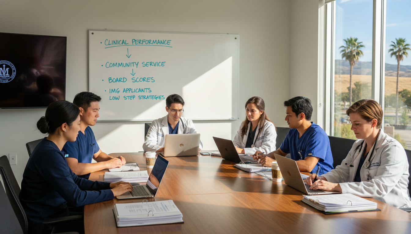 Residency program meeting discussing applications in Central Valley hospital - IMG residency guide for Low Step Score Strateg