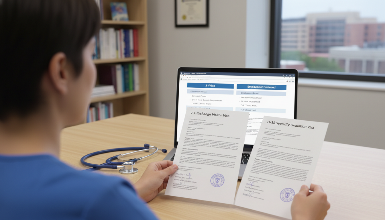 Comparison chart of J-1 vs H-1B visa options for international medical graduates Comparison chart of J-1 vs H-1B visa options for international medical graduates - IMG residency guide for Visa Navigation fo
