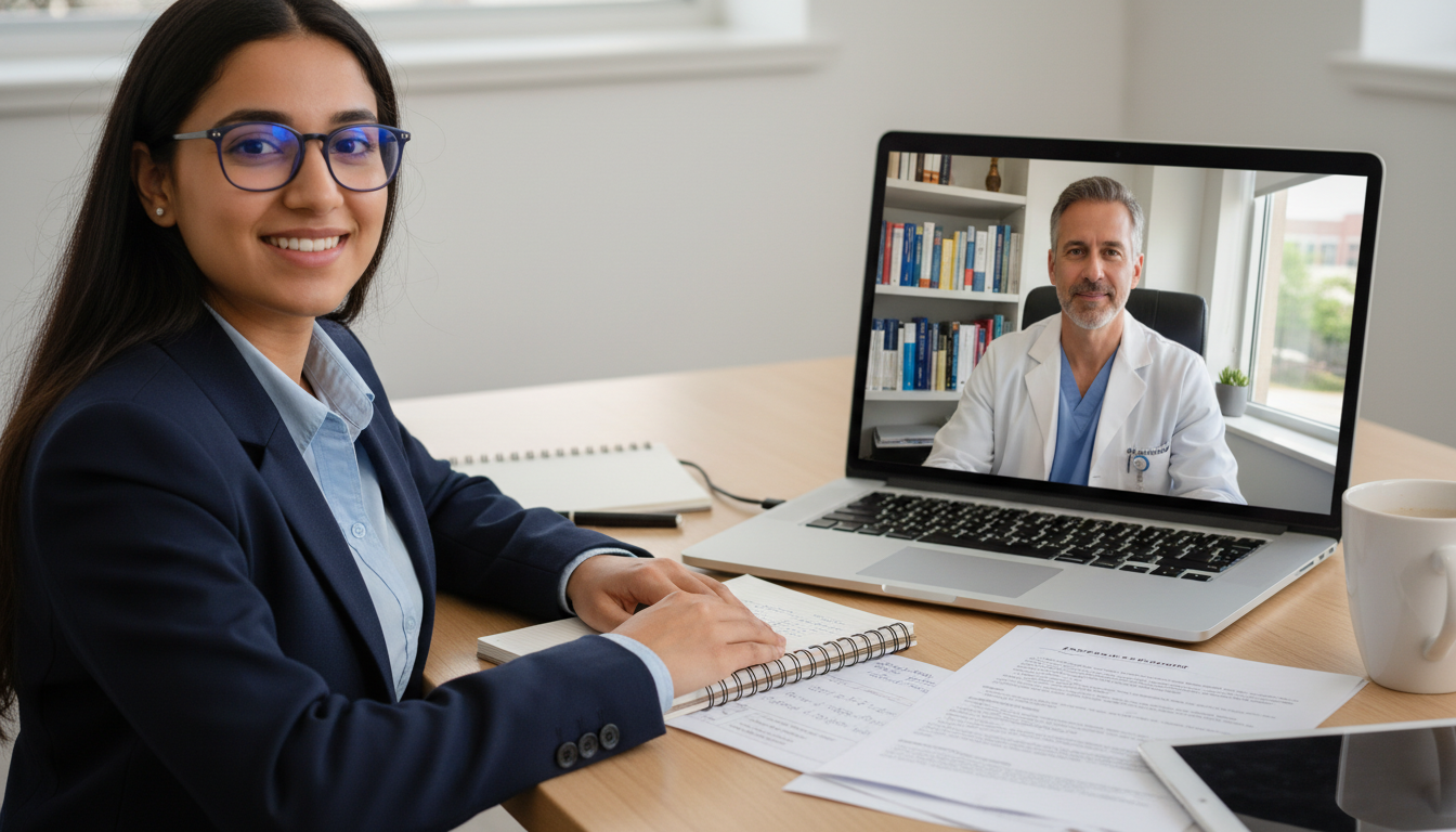 International medical graduate during a virtual residency interview discussing H-1B sponsorship International medical graduate during a virtual residency interview discussing H-1B sponsorship - IMG residency guide for H-1