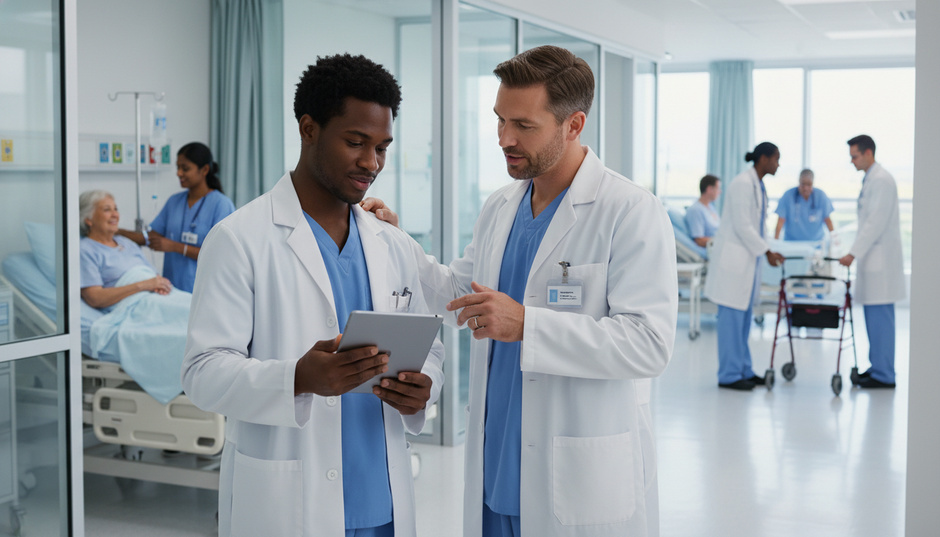 IMG working closely with a resident in a community hospital ward - IMG residency guide for Low Step Score Strategies for Inte