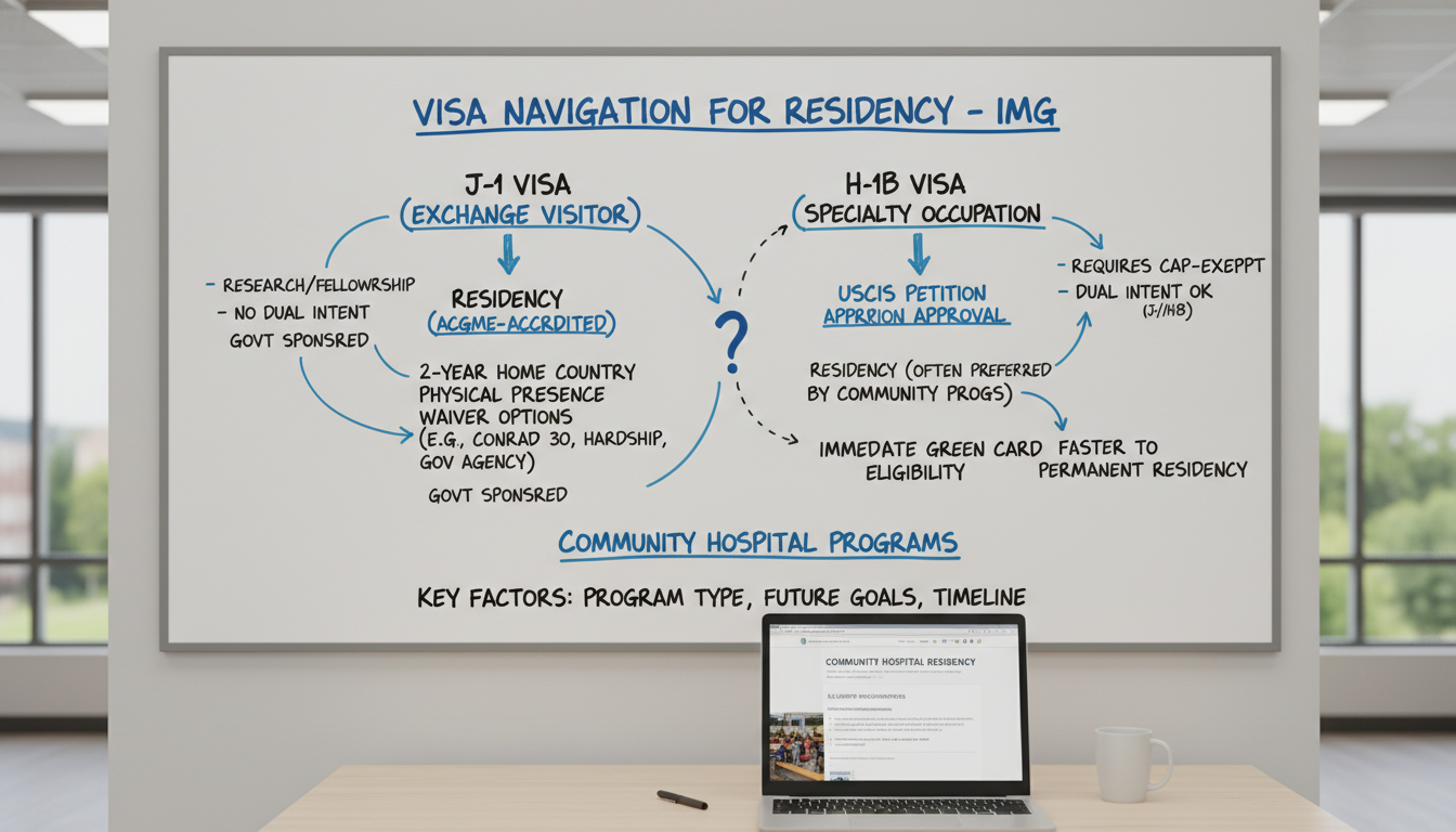 Flowchart of visa options for international medical graduates entering community hospital residency programs Flowchart of visa options for international medical graduates entering community hospital residency programs - IMG residency