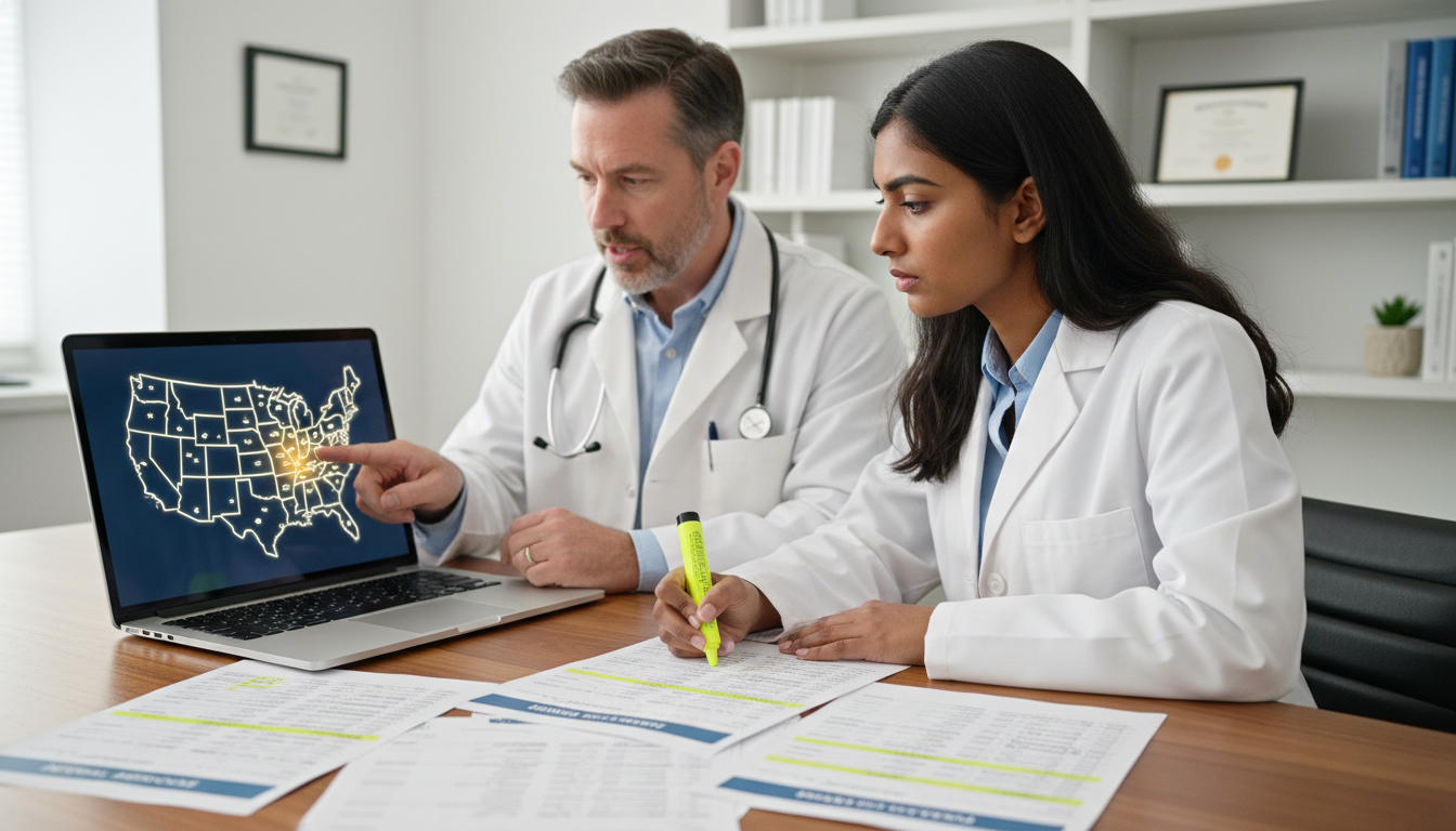IMG resident discussing residency map and geographic strategy IMG resident discussing residency map and geographic strategy - IMG residency guide for Geographic Flexibility for Internatio