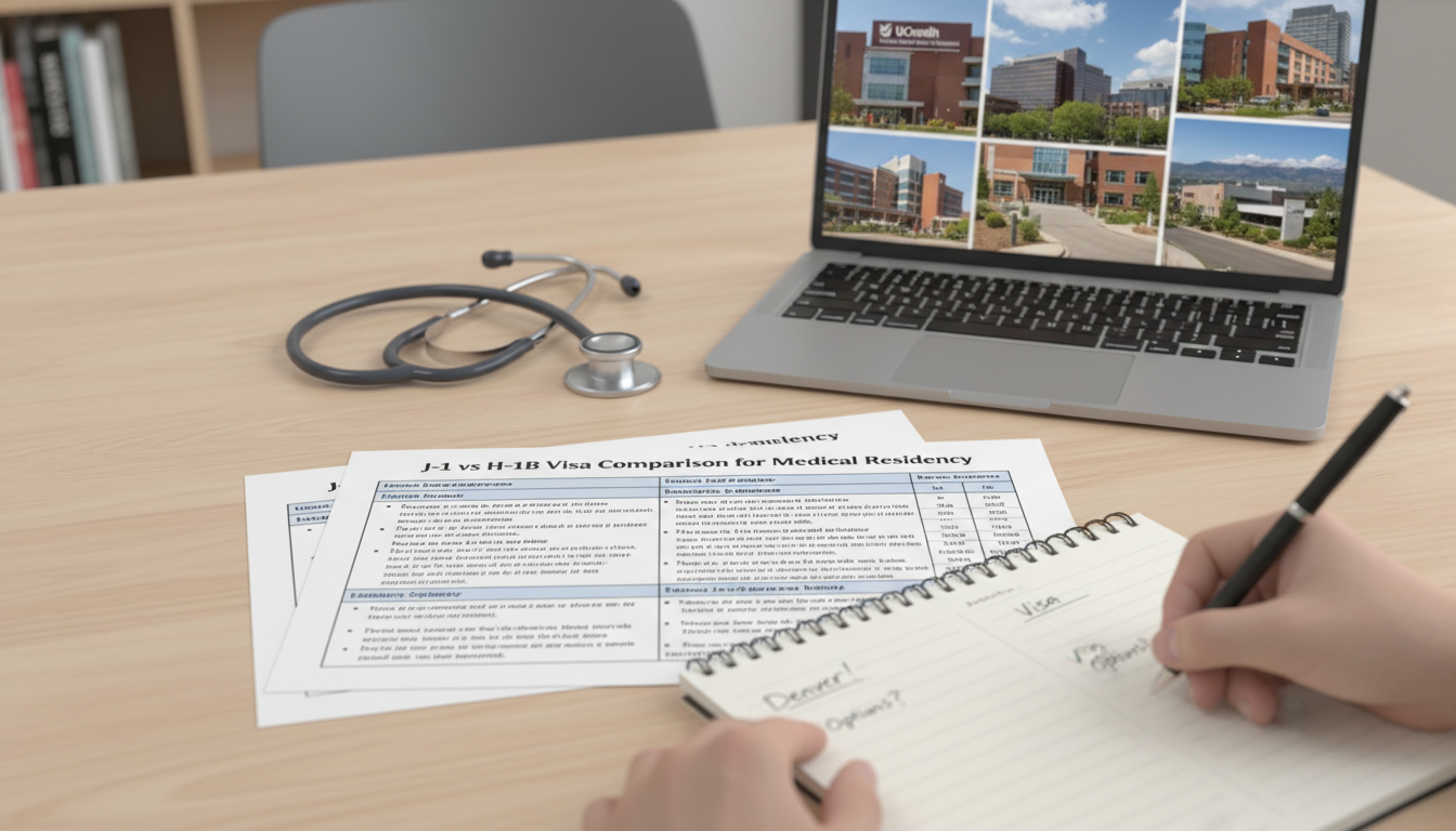 IMG comparing J-1 and H-1B visa options for Denver residency - IMG residency guide for Visa Navigation for Residency for Inte
