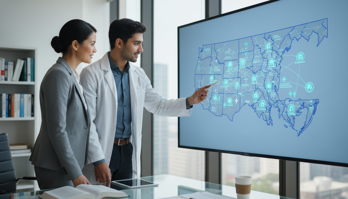 Map of DMV region highlighting major academic hospitals and residency centers Map of DMV region highlighting major academic hospitals and residency centers - IMG residency guide for H-1B Sponsorship Prog