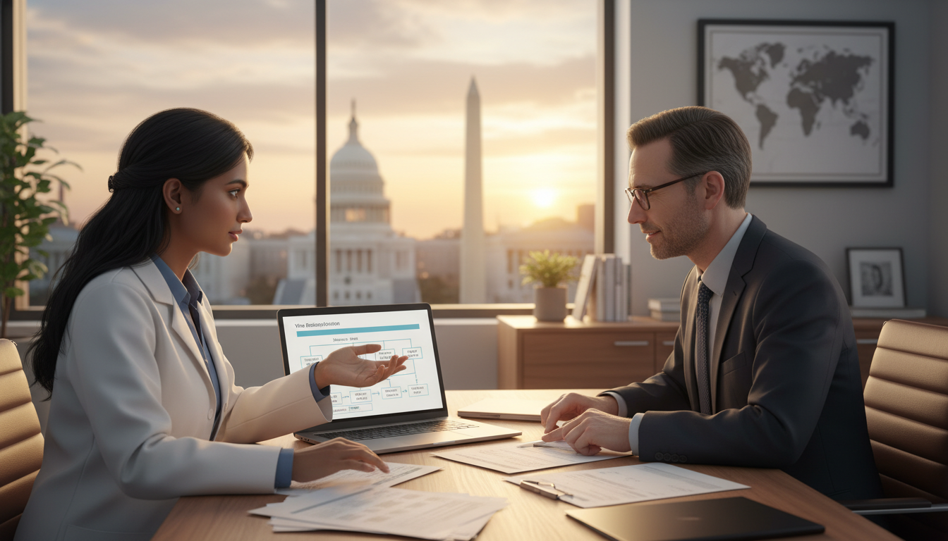 IMG meeting with immigration advisor about residency visa strategy in DC - IMG residency guide for Visa Navigation for Reside