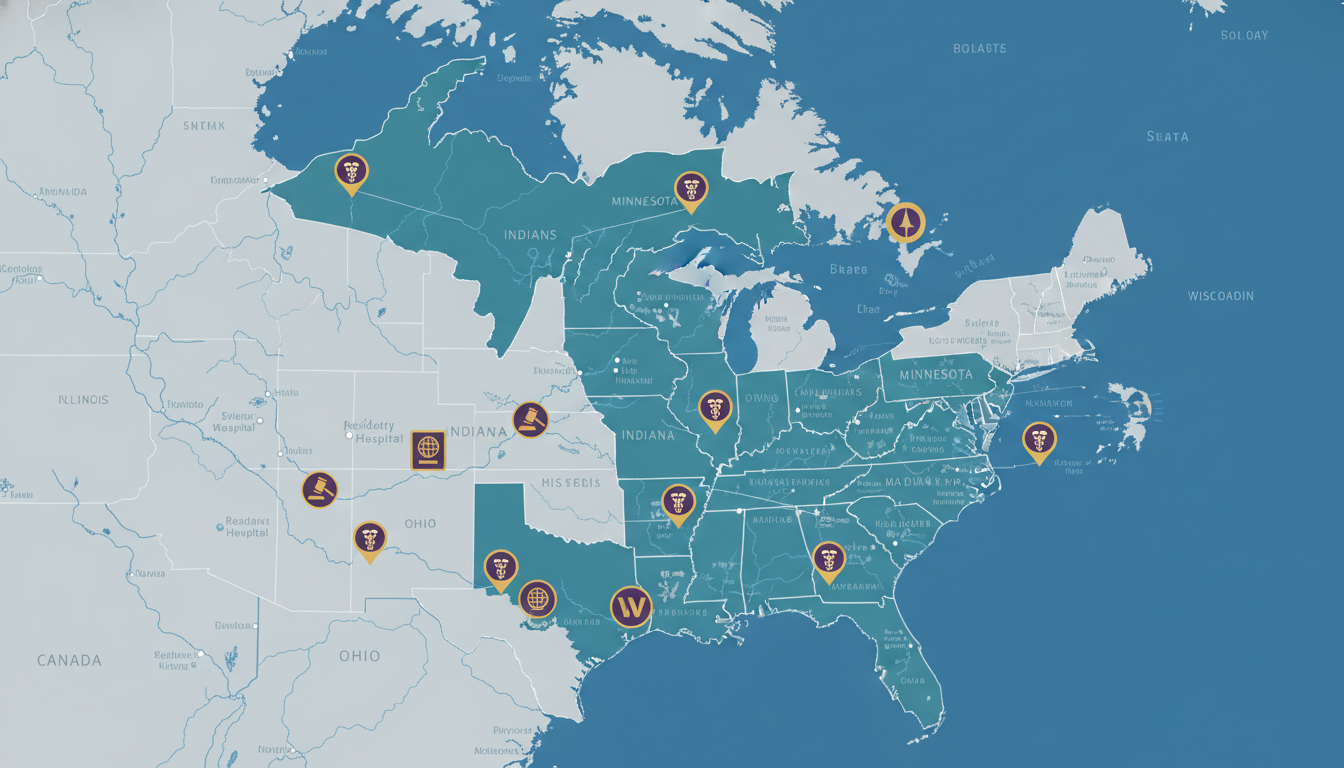 Great Lakes map highlighting states and visa strategy for IMGs Great Lakes map highlighting states and visa strategy for IMGs - IMG residency guide for Visa Navigation for Residency for In