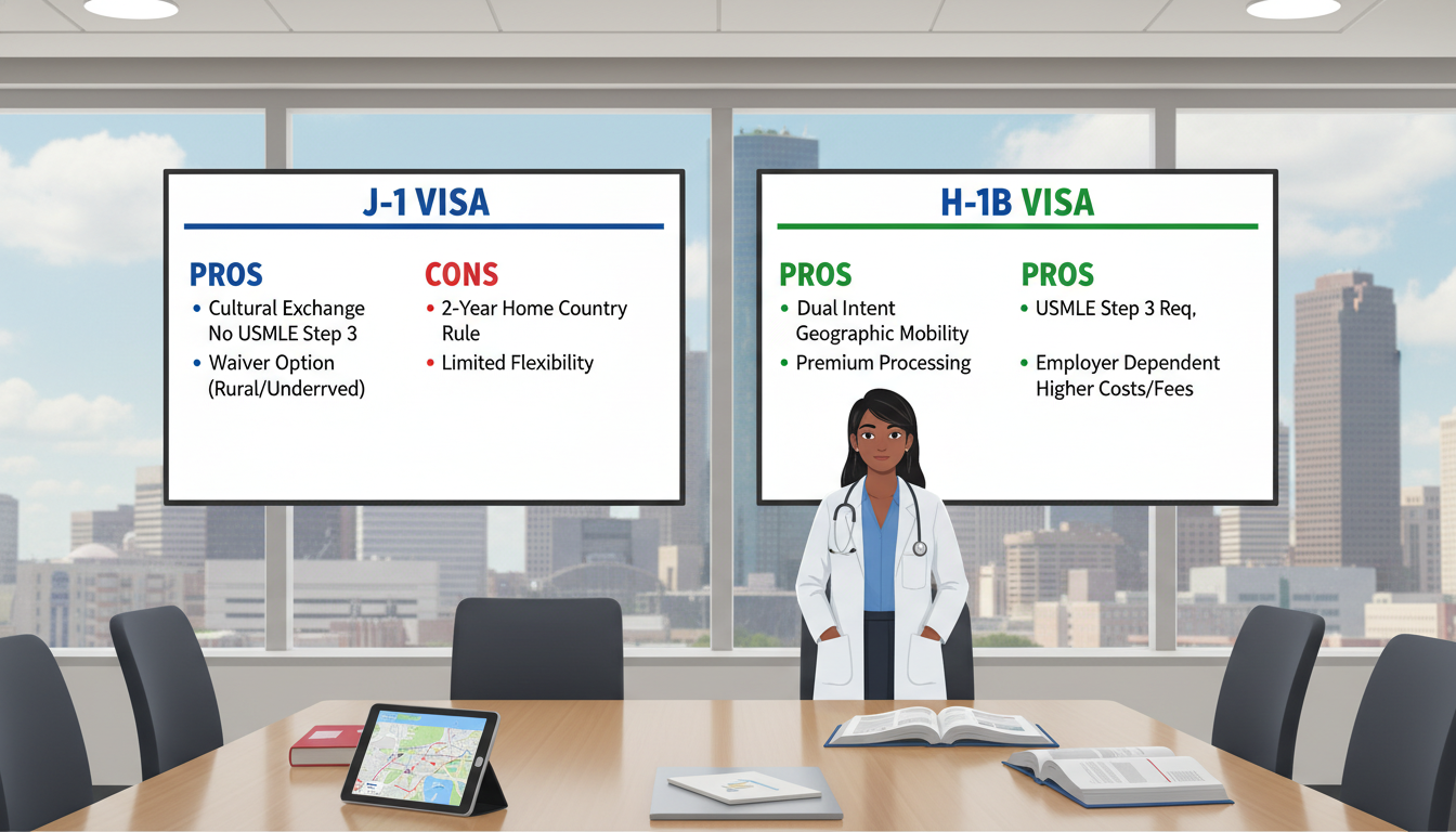 Comparison of J-1 and H-1B residency visa options for IMGs - IMG residency guide for Visa Navigation for Residency for Intern