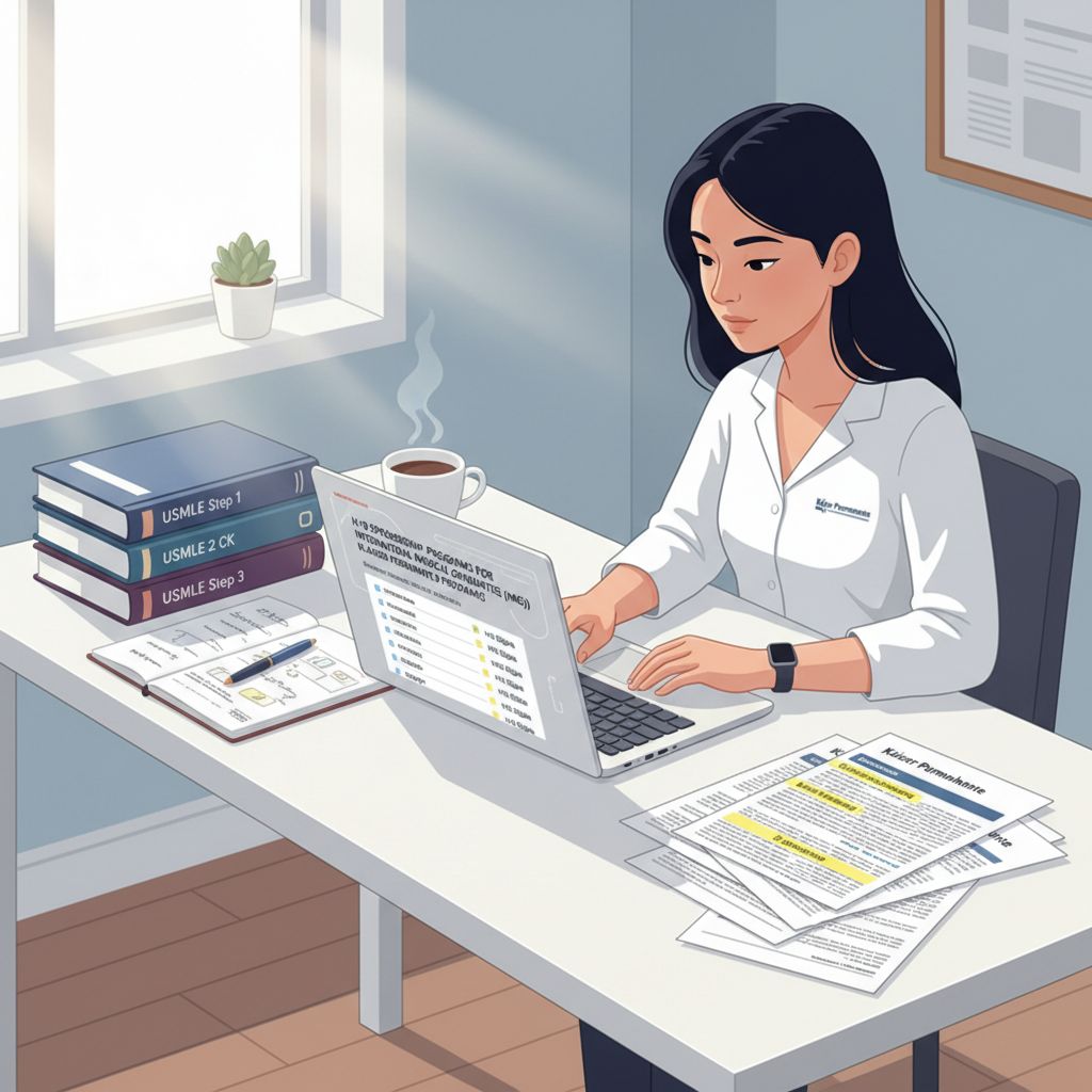 International medical graduate reviewing residency program list and visa options at a study desk International medical graduate reviewing residency program list and visa options at a study desk - IMG residency guide for H-