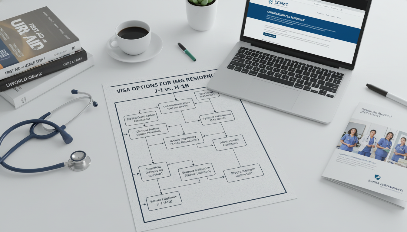 Flowchart of J-1 vs H-1B visa decision making for international medical graduates Flowchart of J-1 vs H-1B visa decision making for international medical graduates - IMG residency guide for Visa Navigation f