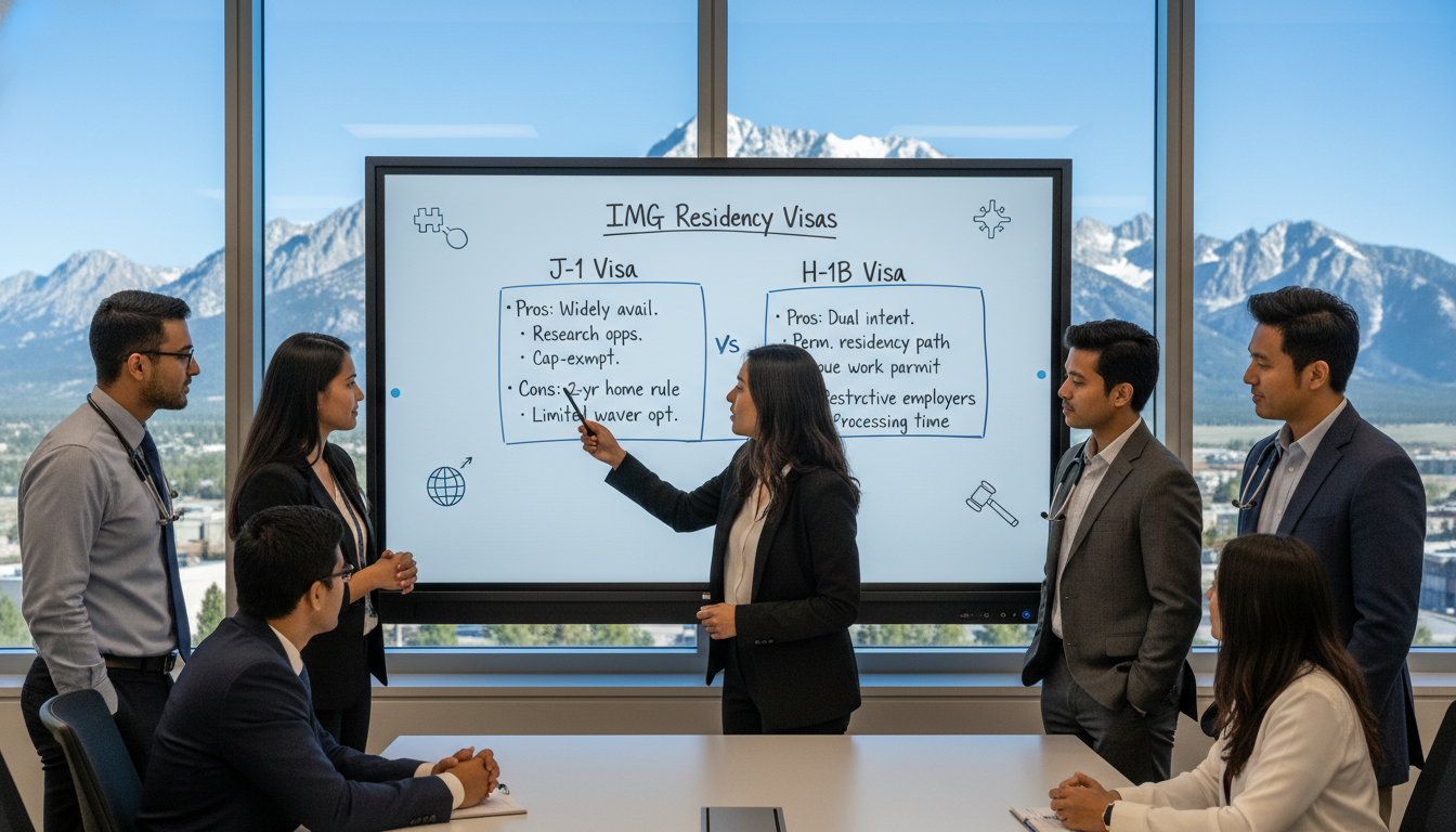 Comparison of J-1 and H-1B visa options for international medical graduates - IMG residency guide for Visa Navigation for Res