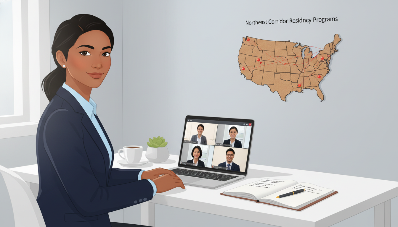IMG residency applicant interviewing via video from a home office setup IMG residency applicant interviewing via video from a home office setup - IMG residency guide for Geographic Flexibility for