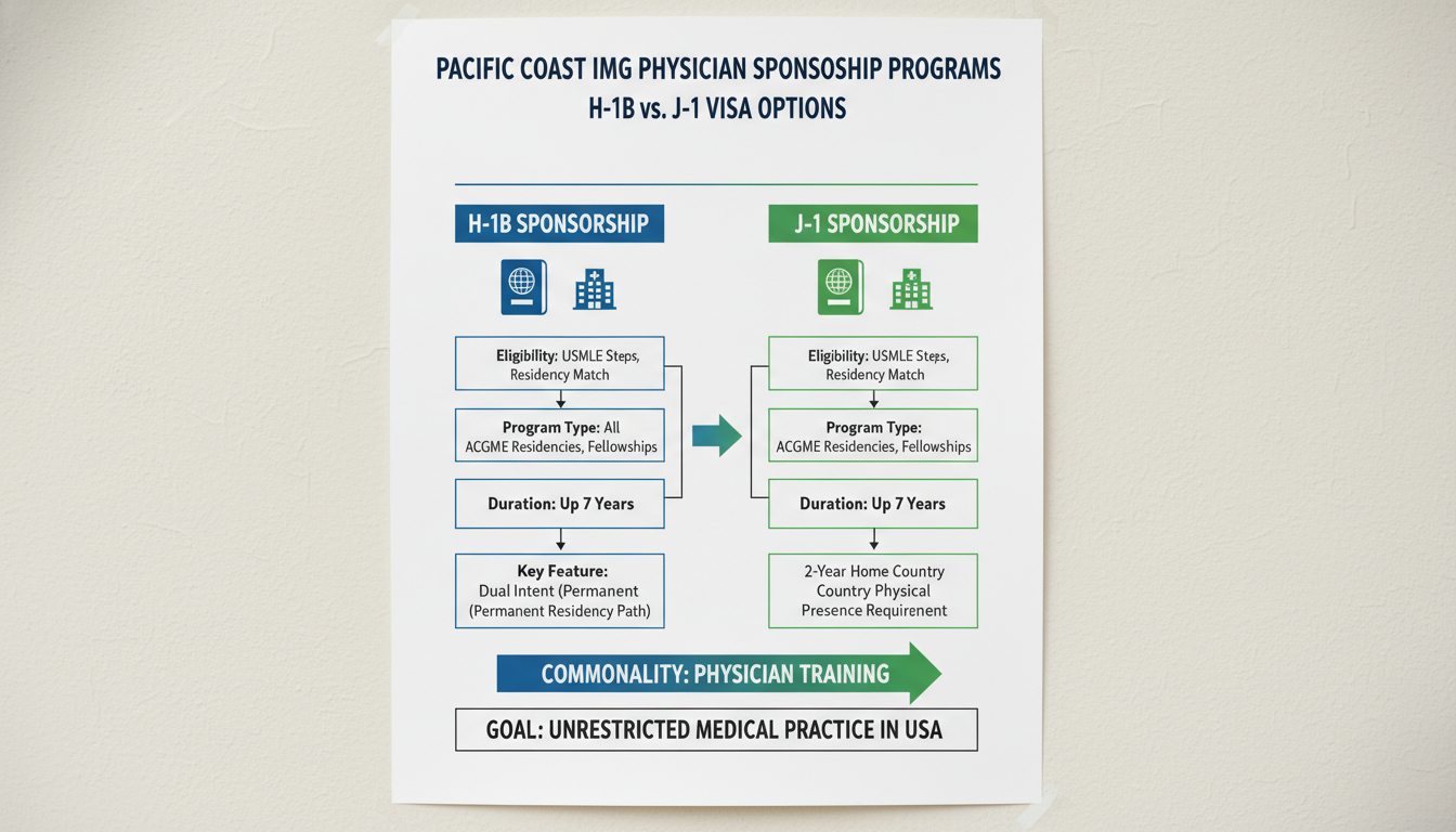 Flowchart comparing H-1B and J-1 visa pathways for international medical graduates Flowchart comparing H-1B and J-1 visa pathways for international medical graduates - IMG residency guide for H-1B Sponsorship