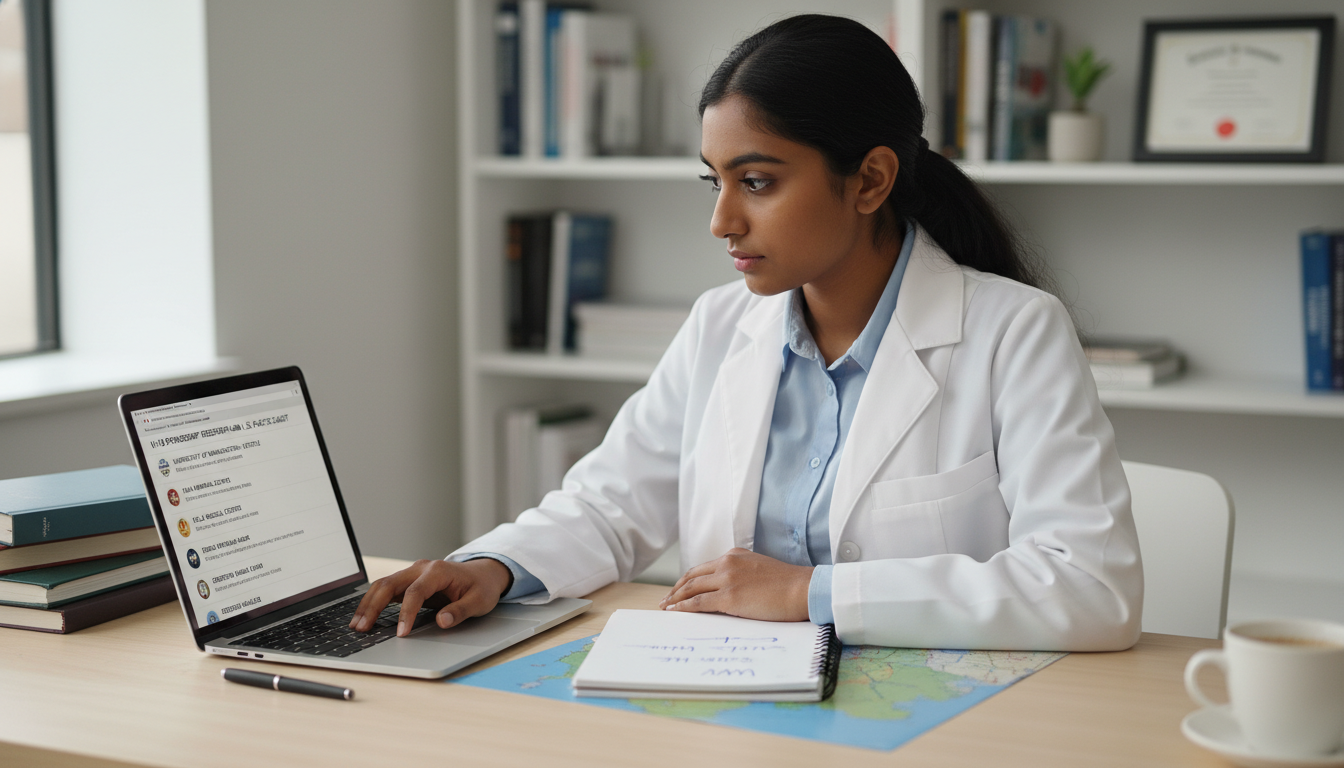 International medical graduate creating a residency application strategy with notes and laptop International medical graduate creating a residency application strategy with notes and laptop - IMG residency guide for H-1B