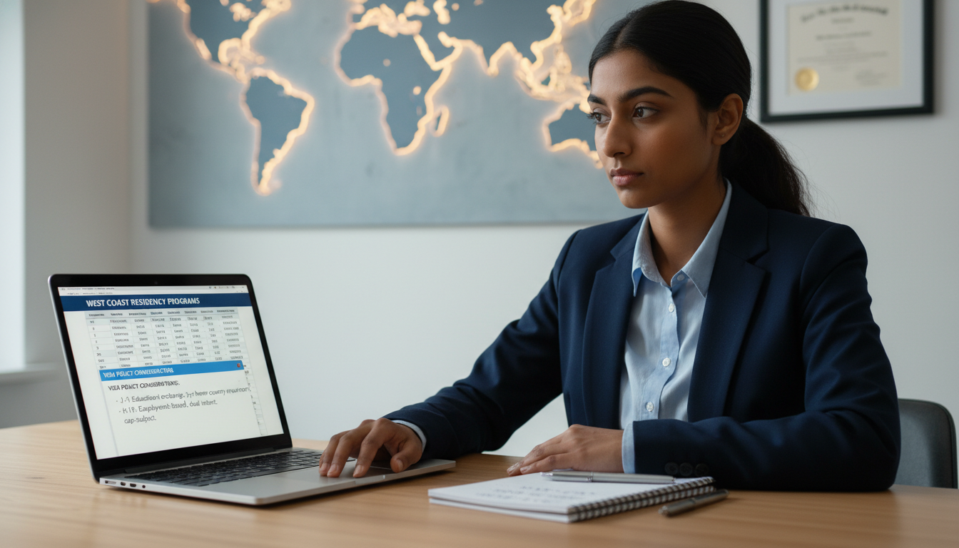 International medical graduate reviewing west coast residency visa policies and planning applications International medical graduate reviewing west coast residency visa policies and planning applications - IMG residency guide f