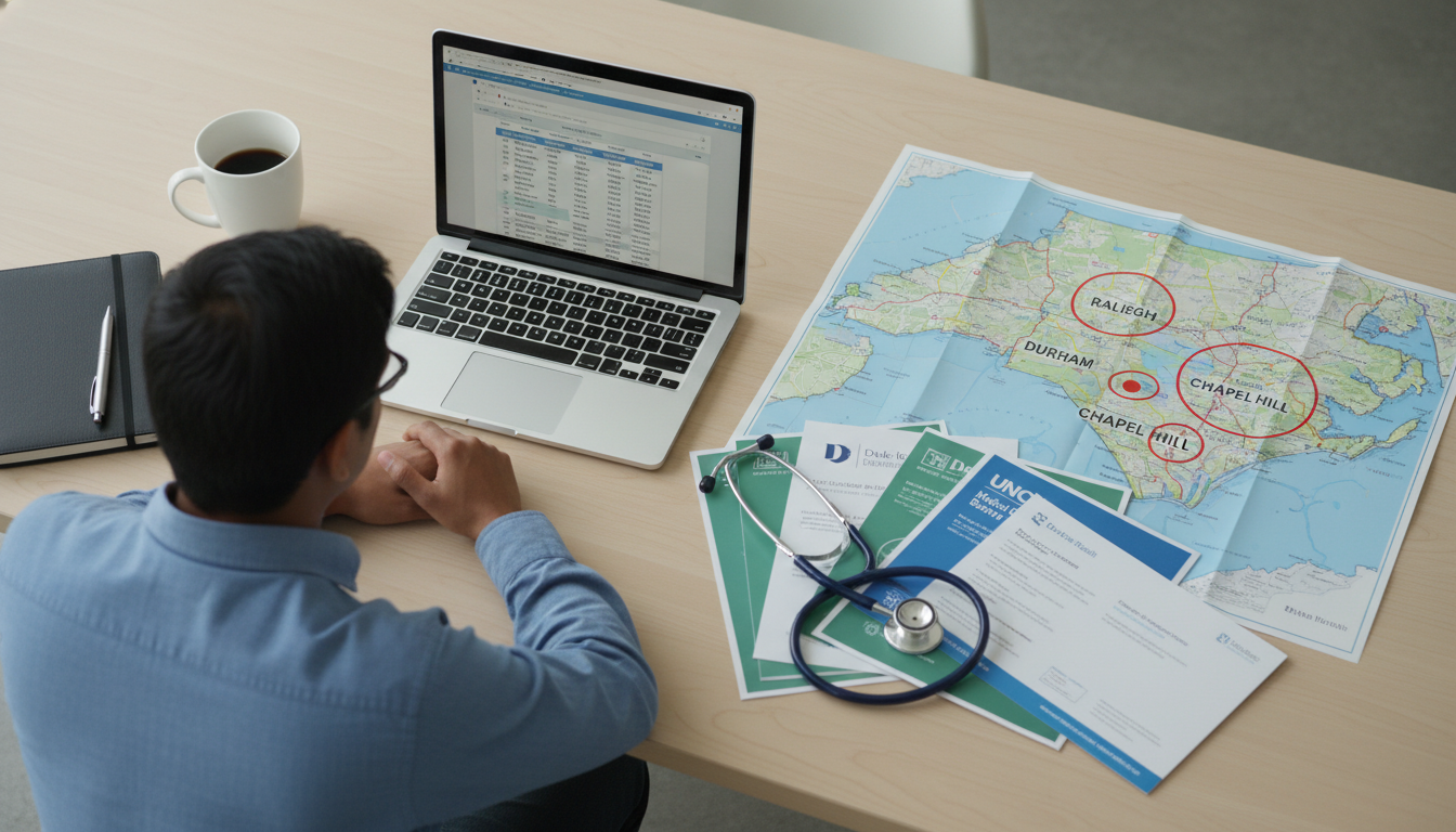 Map and planning concept for residency applications in the Research Triangle Map and planning concept for residency applications in the Research Triangle - IMG residency guide for Geographic Flexibility