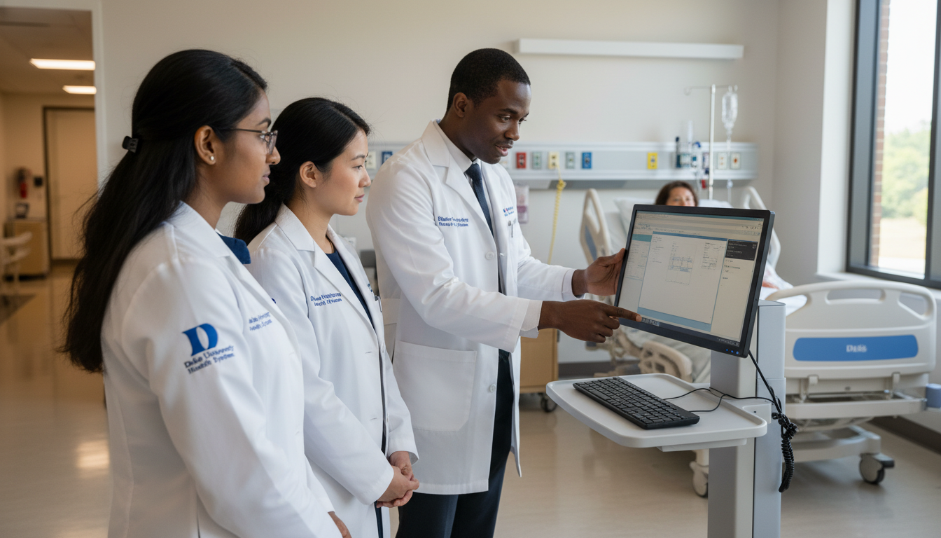 International medical graduate in white coat doing clinical observership in a North Carolina teaching hospital - IMG residenc