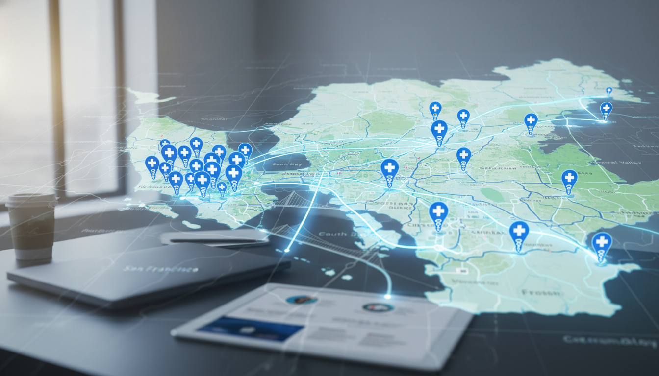 San Francisco Bay Area map with medical residency locations highlighted San Francisco Bay Area map with medical residency locations highlighted - IMG residency guide for Geographic Flexibility for