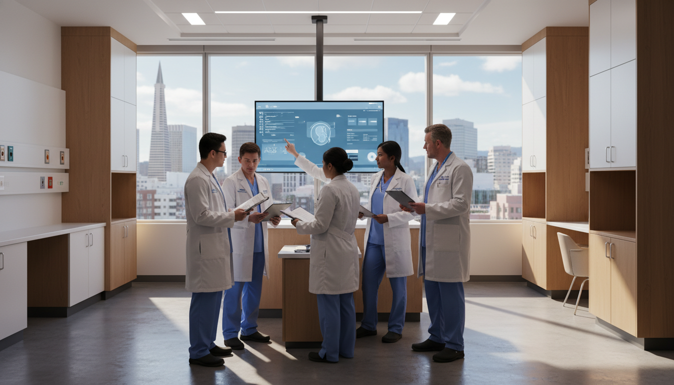 Medical residents in a San Francisco academic hospital reviewing patient charts Medical residents in a San Francisco academic hospital reviewing patient charts - IMG residency guide for H-1B Sponsorship Pr