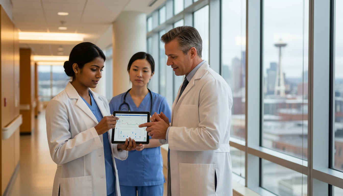 IMG working with a mentor physician in a Seattle hospital - IMG residency guide for Low Step Score Strategies for Internation