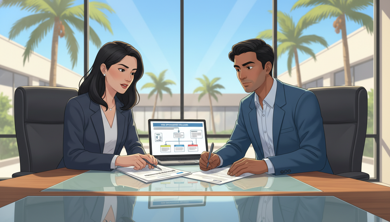 Residency program coordinator in Southern California discussing visa options with an international medical graduate Residency program coordinator in Southern California discussing visa options with an international medical graduate - IMG res