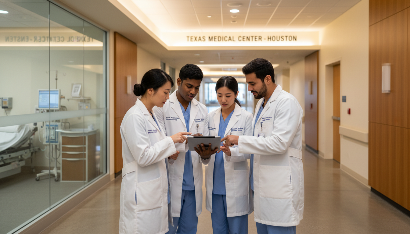 IMG residents at a teaching hospital in Houston discussing patient case IMG residents at a teaching hospital in Houston discussing patient case - IMG residency guide for H-1B Sponsorship Programs f